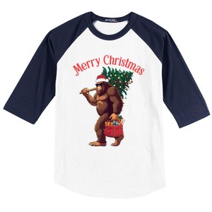 Bigfoot Merry Christmas Tree Lights Sasquatch Xmas Santa Gift Baseball Sleeve Shirt