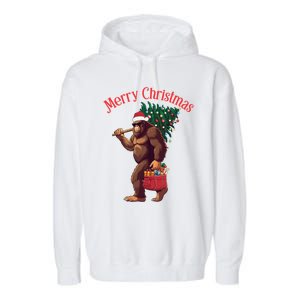 Bigfoot Merry Christmas Tree Lights Sasquatch Xmas Santa Gift Garment-Dyed Fleece Hoodie