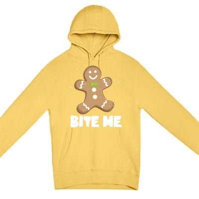 Bite Me Christmas Gingerbread Funny Christmas Cookies Cool Gift Premium Pullover Hoodie