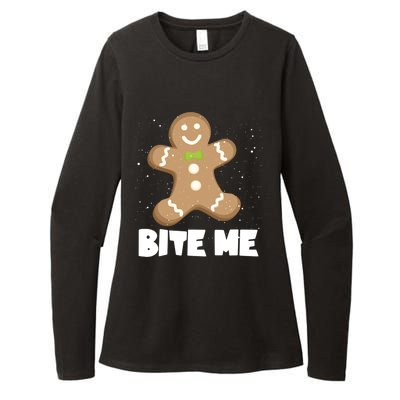 Bite Me Christmas Gingerbread Funny Christmas Cookies Cool Gift Womens CVC Long Sleeve Shirt