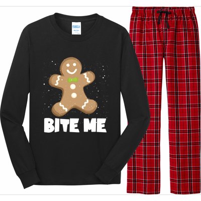 Bite Me Christmas Gingerbread Funny Christmas Cookies Cool Gift Long Sleeve Pajama Set