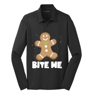 Bite Me Christmas Gingerbread Funny Christmas Cookies Cool Gift Silk Touch Performance Long Sleeve Polo