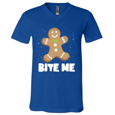 Bite Me Christmas Gingerbread Funny Christmas Cookies Cool Gift V-Neck T-Shirt