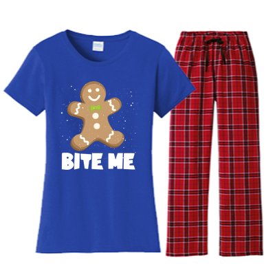 Bite Me Christmas Gingerbread Funny Christmas Cookies Cool Gift Women's Flannel Pajama Set