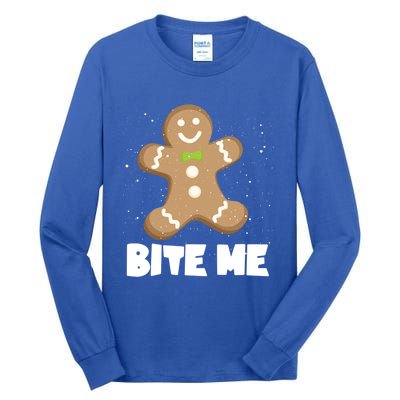 Bite Me Christmas Gingerbread Funny Christmas Cookies Cool Gift Tall Long Sleeve T-Shirt