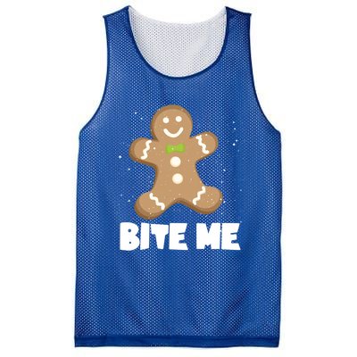 Bite Me Christmas Gingerbread Funny Christmas Cookies Cool Gift Mesh Reversible Basketball Jersey Tank