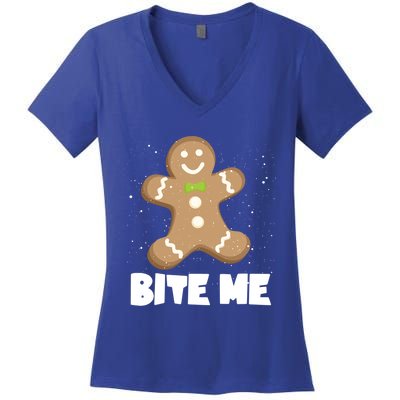 Bite Me Christmas Gingerbread Funny Christmas Cookies Cool Gift Women's V-Neck T-Shirt