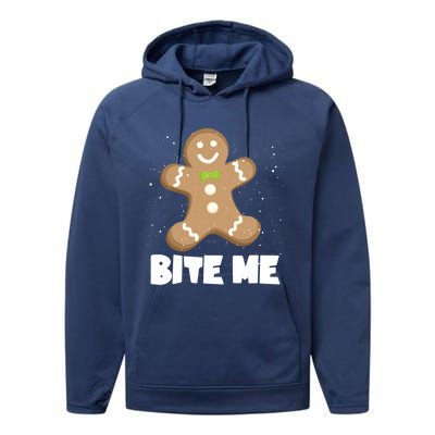 Bite Me Christmas Gingerbread Funny Christmas Cookies Cool Gift Performance Fleece Hoodie