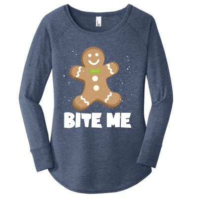 Bite Me Christmas Gingerbread Funny Christmas Cookies Cool Gift Women's Perfect Tri Tunic Long Sleeve Shirt