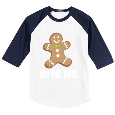 Bite Me Christmas Gingerbread Funny Christmas Cookies Cool Gift Baseball Sleeve Shirt