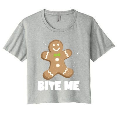 Bite Me Christmas Gingerbread Funny Christmas Cookies Cool Gift Women's Crop Top Tee