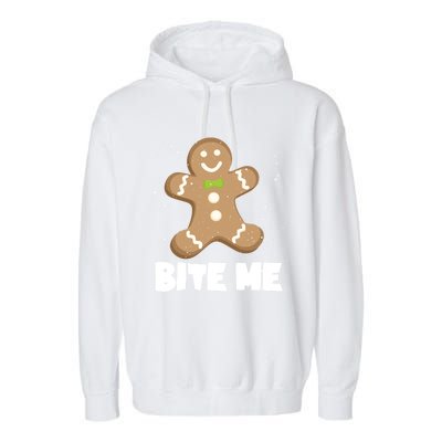 Bite Me Christmas Gingerbread Funny Christmas Cookies Cool Gift Garment-Dyed Fleece Hoodie