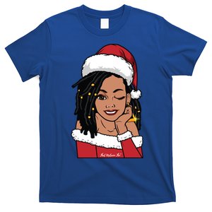 Black Mrs Claus Locs Winking African American Christmas Gift T-Shirt