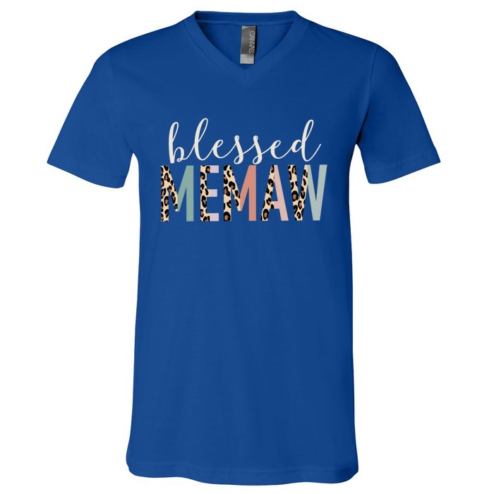 Blessed Memaw Cute Leopard Print Gift V-Neck T-Shirt