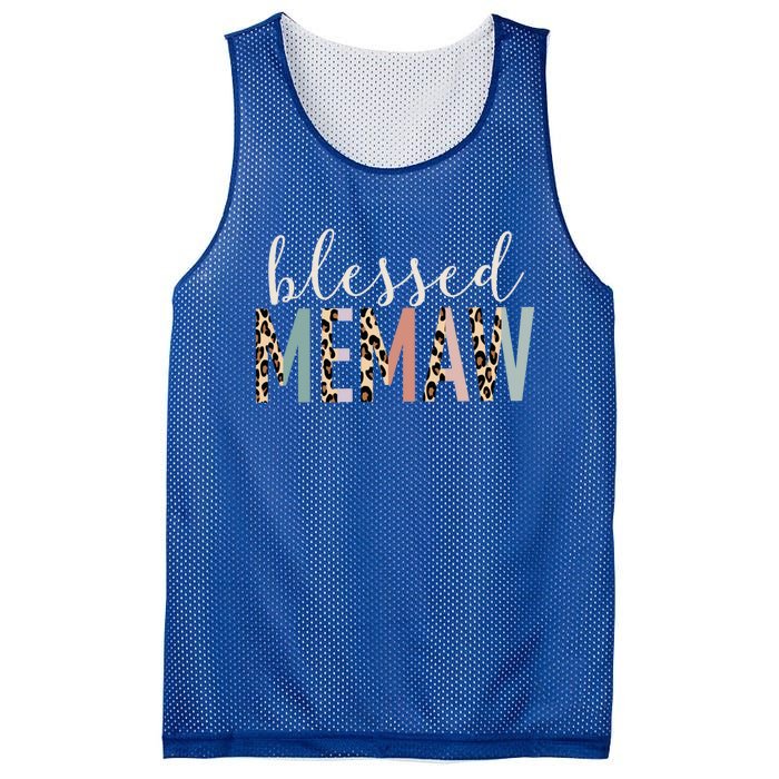 Blessed Memaw Cute Leopard Print Gift Mesh Reversible Basketball Jersey Tank