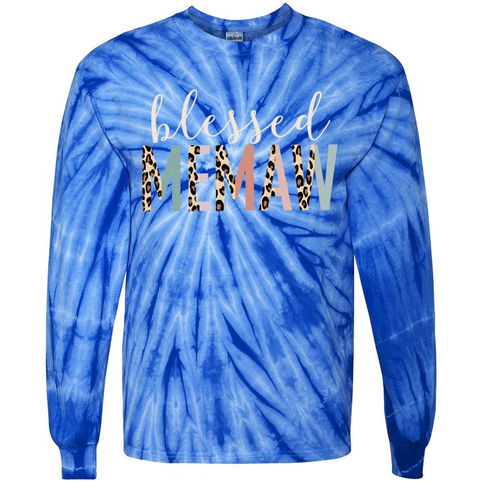 Blessed Memaw Cute Leopard Print Gift Tie-Dye Long Sleeve Shirt