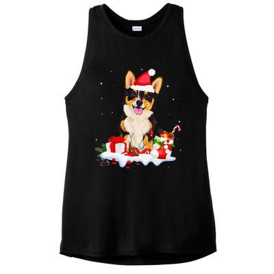 Blue Merle Cardigan Corgi Christmas Santa Hat Love Corgi Ladies PosiCharge Tri-Blend Wicking Tank