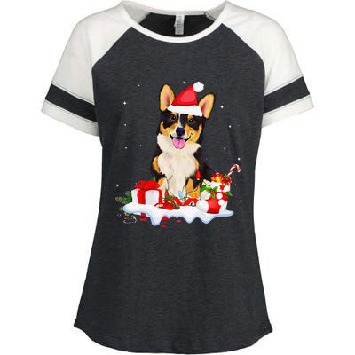 Blue Merle Cardigan Corgi Christmas Santa Hat Love Corgi Enza Ladies Jersey Colorblock Tee