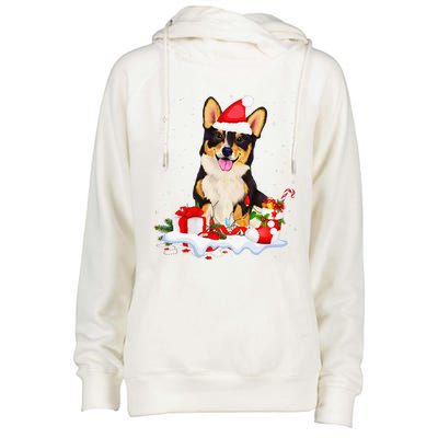 Blue Merle Cardigan Corgi Christmas Santa Hat Love Corgi Womens Funnel Neck Pullover Hood