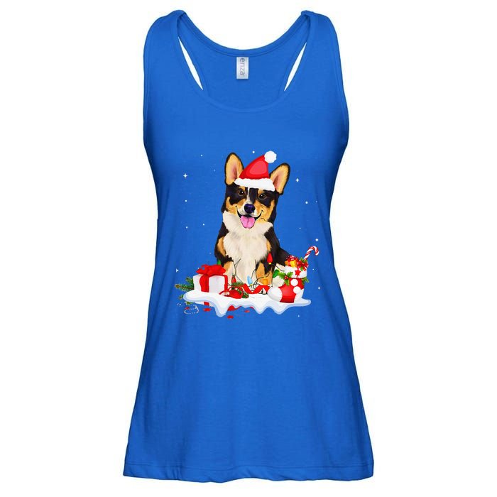 Blue Merle Cardigan Corgi Christmas Santa Hat Love Corgi Ladies Essential Flowy Tank