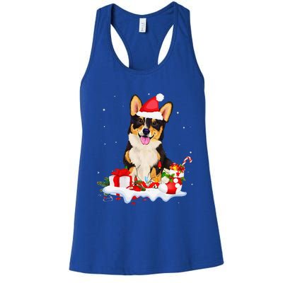 Blue Merle Cardigan Corgi Christmas Santa Hat Love Corgi Women's Racerback Tank