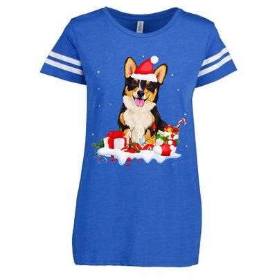 Blue Merle Cardigan Corgi Christmas Santa Hat Love Corgi Enza Ladies Jersey Football T-Shirt