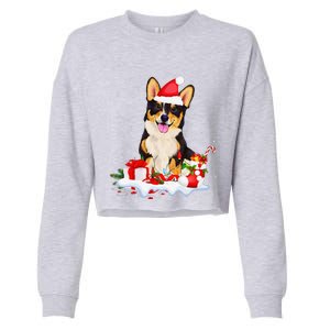 Blue Merle Cardigan Corgi Christmas Santa Hat Love Corgi Cropped Pullover Crew