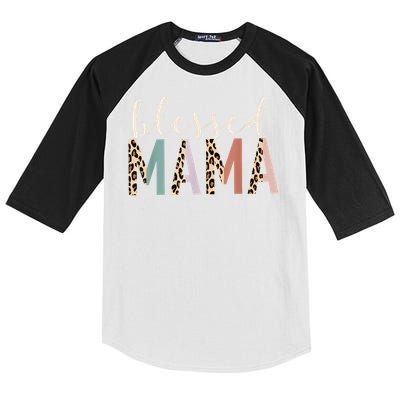 Blessed Mama Cute Leopard Print Kids Colorblock Raglan Jersey