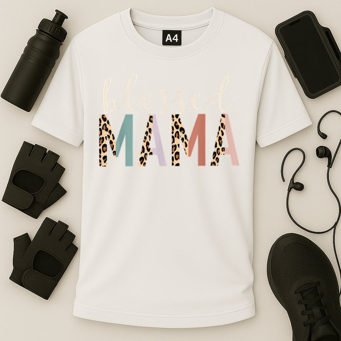 Blessed Mama Cute Leopard Print Cooling Performance Crew T-Shirt
