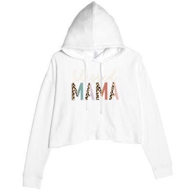 Blessed Mama Cute Leopard Print Crop Fleece Hoodie
