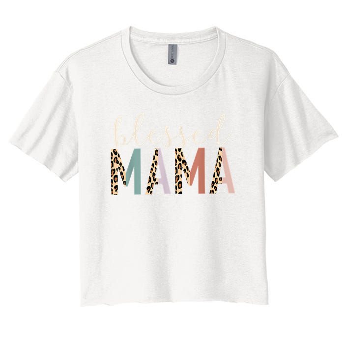 Blessed Mama Cute Leopard Print Women's Crop Top Tee