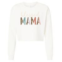 Blessed Mama Cute Leopard Print Cropped Pullover Crew