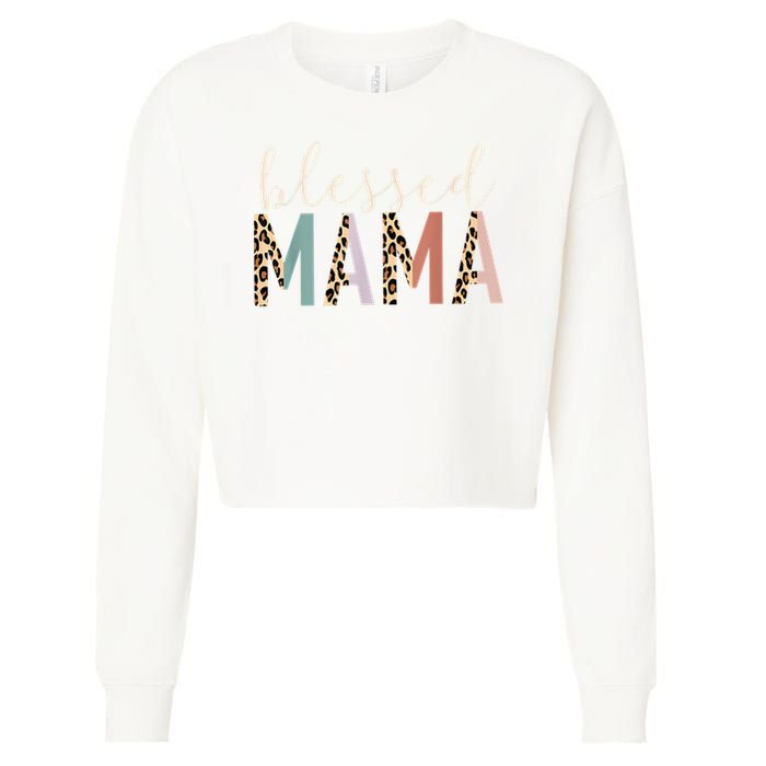 Blessed Mama Cute Leopard Print Cropped Pullover Crew