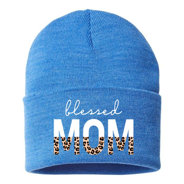 Blessed Mom Cheetah Print Gift Sustainable Knit Beanie