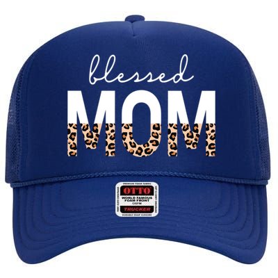 Blessed Mom Cheetah Print Gift High Crown Mesh Back Trucker Hat