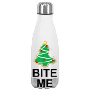 Bite Me Christmas Tree Cookie Funny Graphic Stainless Steel Insulated Water Bottle