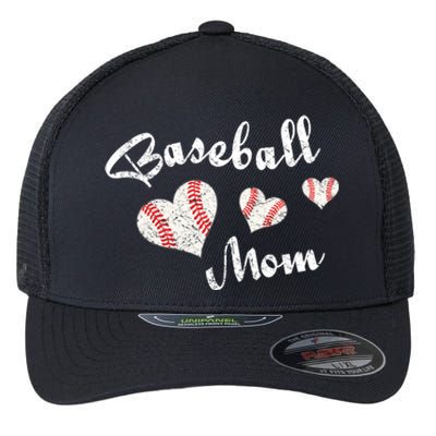 Baseball Mom | Cute Baseball Graphic Mom Hearts Flexfit Unipanel Trucker Cap