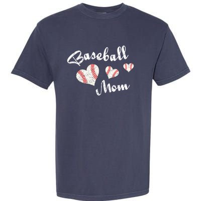 Baseball Mom | Cute Baseball Graphic Mom Hearts Garment-Dyed Heavyweight T-Shirt