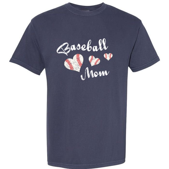 Baseball Mom | Cute Baseball Graphic Mom Hearts Garment-Dyed Heavyweight T-Shirt