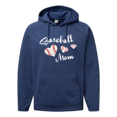 Baseball Mom | Cute Baseball Graphic Mom Hearts Performance Fleece Hoodie