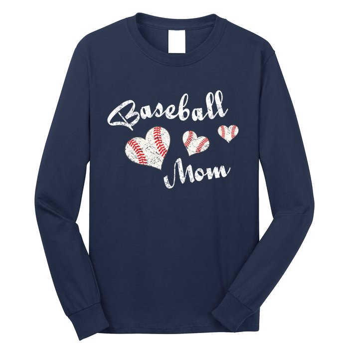 Baseball Mom | Cute Baseball Graphic Mom Hearts Long Sleeve Shirt