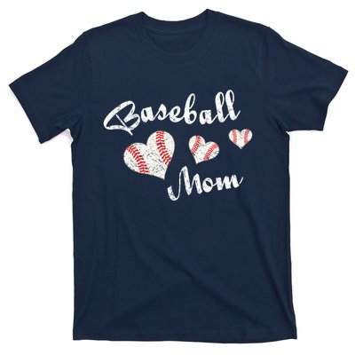 Baseball Mom | Cute Baseball Graphic Mom Hearts T-Shirt