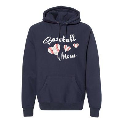 Baseball Mom | Cute Baseball Graphic Mom Hearts Premium Hoodie