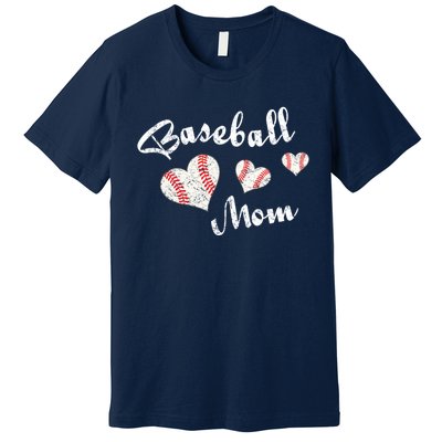 Baseball Mom | Cute Baseball Graphic Mom Hearts Premium T-Shirt