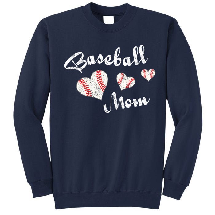 Baseball Mom | Cute Baseball Graphic Mom Hearts Tall Sweatshirt