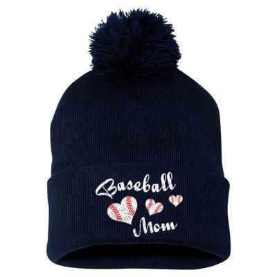 Baseball Mom | Cute Baseball Graphic Mom Hearts Pom Pom 12in Knit Beanie