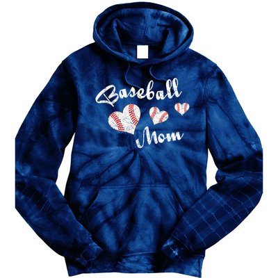 Baseball Mom | Cute Baseball Graphic Mom Hearts Tie Dye Hoodie