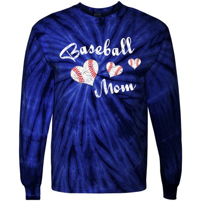 Baseball Mom | Cute Baseball Graphic Mom Hearts Tie-Dye Long Sleeve Shirt