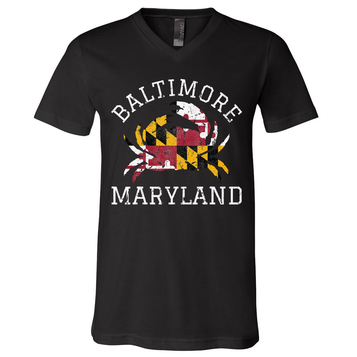 Baltimore Maryland Crab State Flag Home Travel Vintage V-Neck T-Shirt