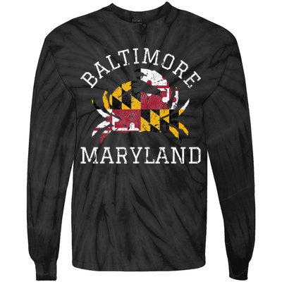 Baltimore Maryland Crab State Flag Home Travel Vintage Tie-Dye Long Sleeve Shirt